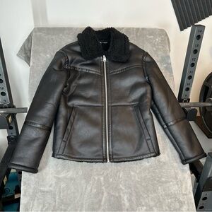 ZARA Biker Moto Jacket Coat Womens Faux Leather Fur Size M Color Black Aviator